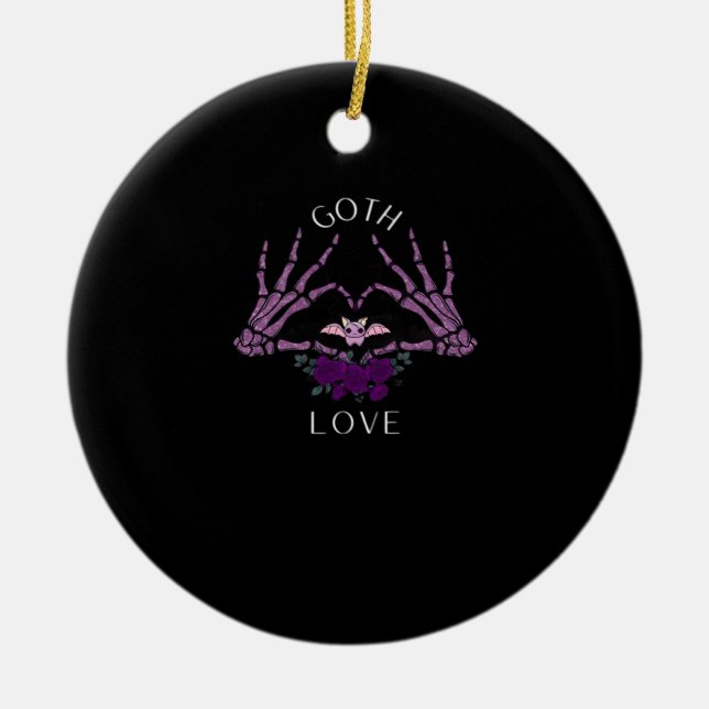 Embrace Goth Skeleton Heart Ceramic Tree Decoration (Front)