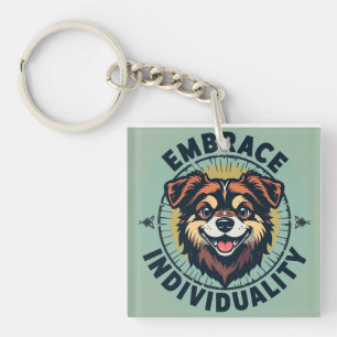 Embrace Individuality Artwork Happy Dog Key Ring