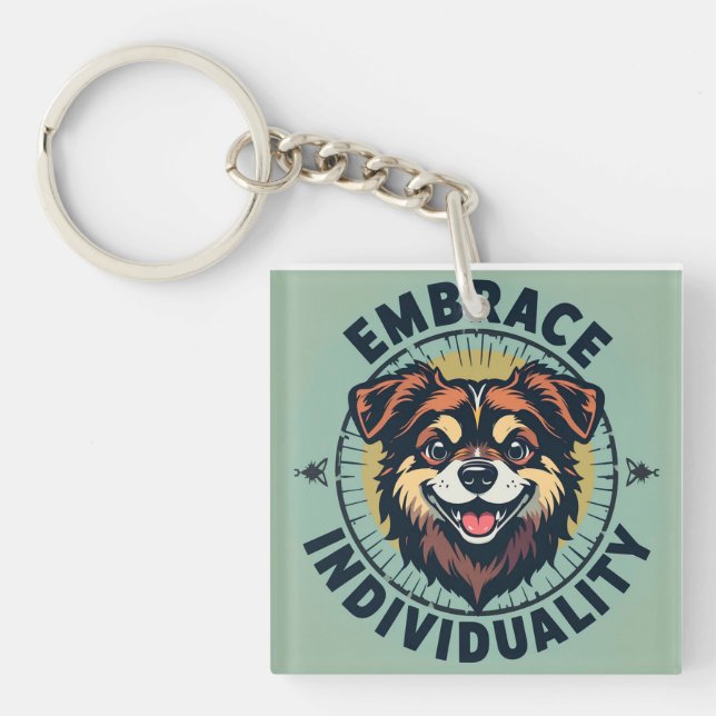 Embrace Individuality Artwork Happy Dog Key Ring (Front)