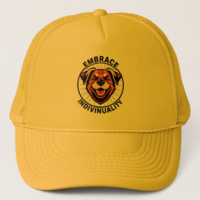 Embrace Individuality Text Circular Design Trucker Hat (Front)