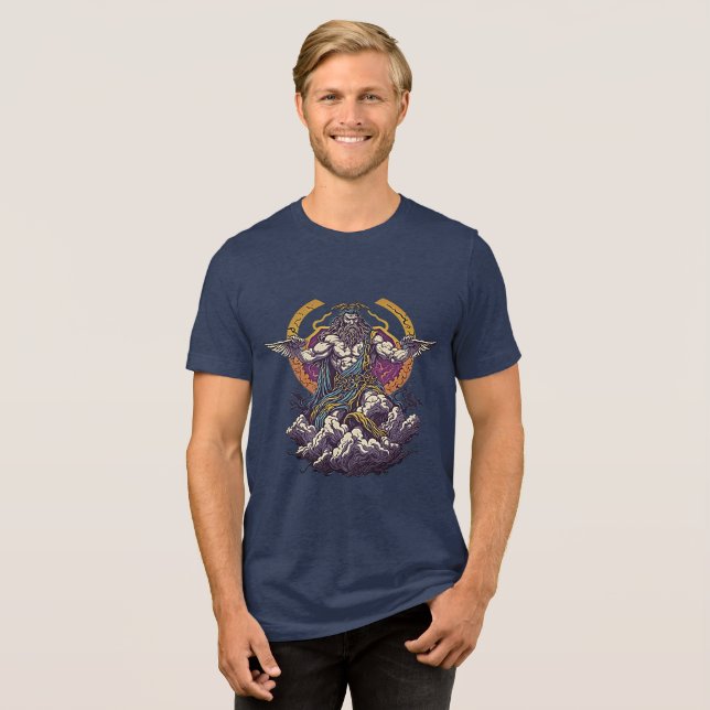 Embrace Mythical Power – Retro Zeus Tri-Blend Shirt (Front Full)