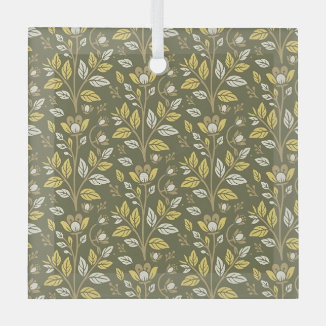 Embrace Nature with Elegant Floral Patterns Glass Tree Decoration (Front)