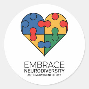 Embrace Neurodiversity Autism Awareness Puzzle Hea Classic Round Sticker