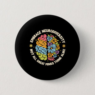 Embrace Neurodiversity Brain Autism Awareness Adhd 6 Cm Round Badge