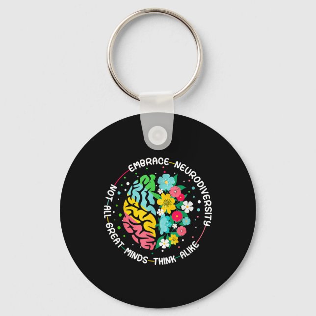 Embrace Neurodiversity Brain Autism Awareness Adhd Key Ring (Front)