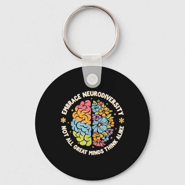Embrace Neurodiversity Brain Autism Awareness Adhd Key Ring (Front)