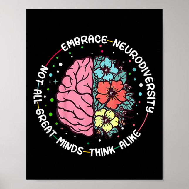 Embrace Neurodiversity Brain Autism Awareness Adhd Poster (Front)