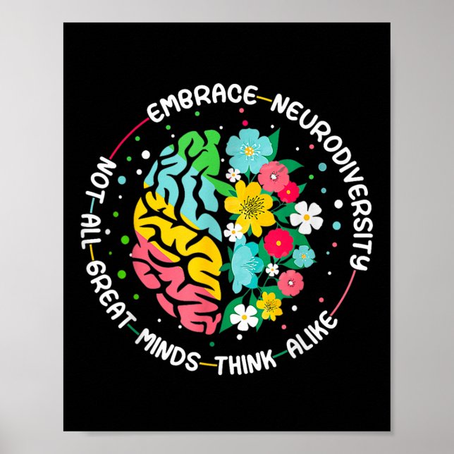 Embrace Neurodiversity Brain Autism Awareness Adhd Poster (Front)