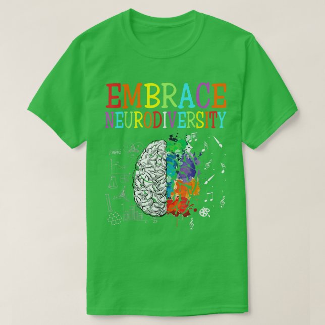 Embrace Neurodiversity Colourful Brain Autism Awar T-Shirt (Design Front)