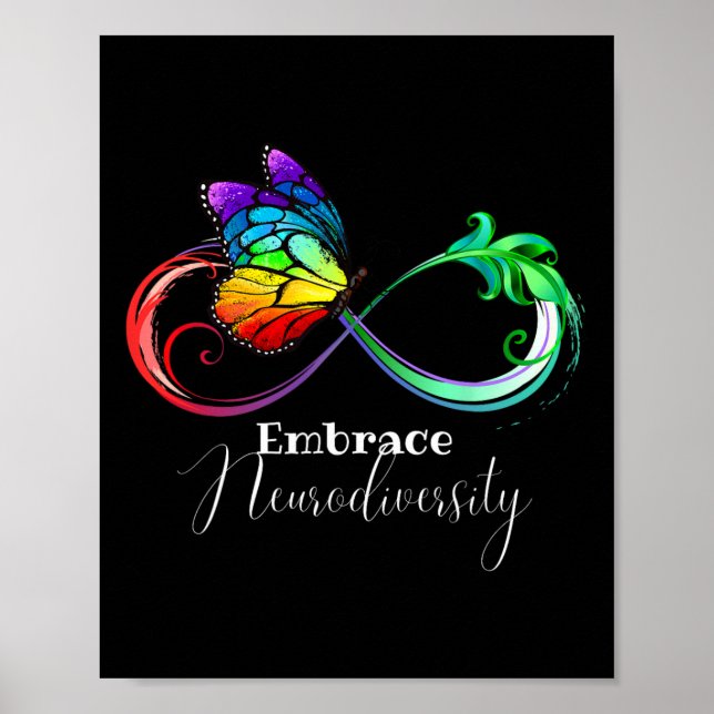 Embrace Neurodiversity Rainbow Infinity Butterfly  Poster (Front)