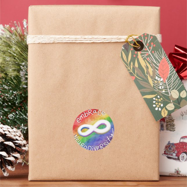 Embrace Neurodiversity (White Text) Classic Round Sticker (Holiday)