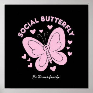 Embrace Social Butterfly Vibes Trendy Retro Poster
