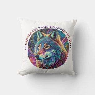 Embrace the Cosmic Howl Wolf Cushion