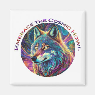 Embrace the Cosmic Howl Wolf Magnet