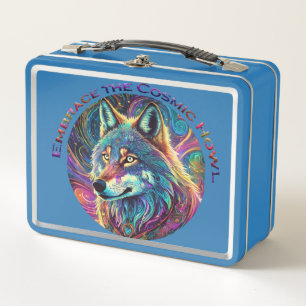 Embrace the Cosmic Howl Wolf Metal Lunch Box