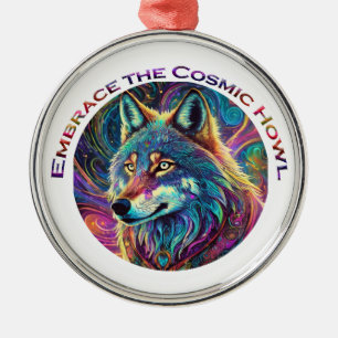 Embrace the Cosmic Howl Wolf Metal Tree Decoration