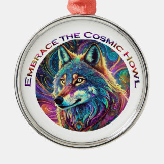 Embrace the Cosmic Howl Wolf Metal Tree Decoration