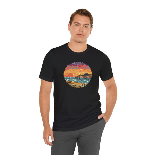 Embrace the Horizon: Pixel Art Ventura Pier Sunset T-Shirt (Creator Uploaded)