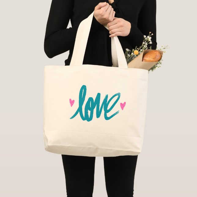 Embrace The Love Turquoise Pink Heart Tote Bag (Front (Product))