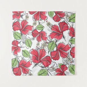 Embrace the tropics with vintage hibiscus pattern tapestry