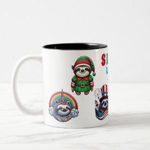 Embrace the whimsical charm of the Sloth Life Two-Tone Coffee Mug