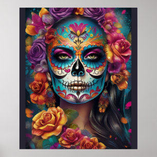 Embrace Tradition: Woman Adorned in Sugar Skull Ma Poster