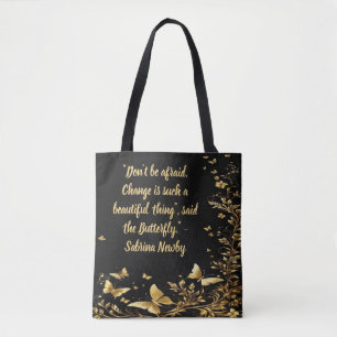 Embrace Transformation: Golden Flower & Butterfly  Tote Bag