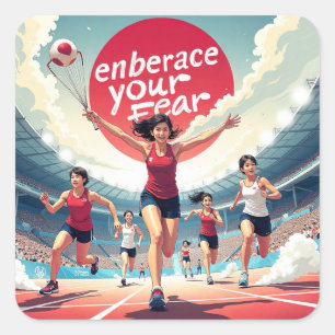Embrace Your Fear – kawaii Motivational Runner  Square Sticker