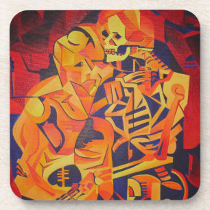 Embracing Death Colourful Geometric Art Coaster