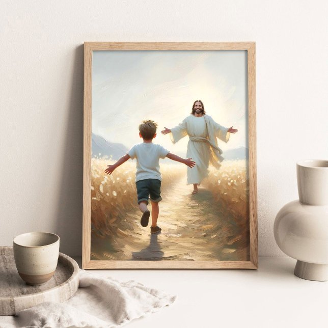 Embracing Faith, Christian Art, Jesus and Boy, Jes Poster (Creator Uploaded)