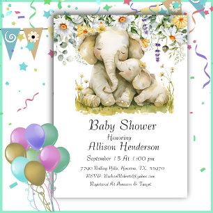 Embracing Mum And Baby Elephant Baby Shower   Invitation