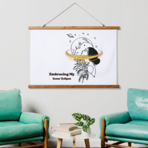 Embracing My Inner Eclipse Celestial Moon Line Art Hanging Tapestry