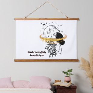 Embracing My Inner Eclipse Celestial Moon Line Art Hanging Tapestry