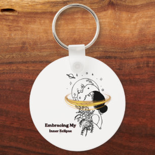 Embracing My Inner Eclipse Celestial Moon Line Art Key Ring