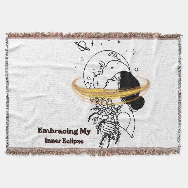 Embracing My Inner Eclipse Celestial Moon Line Art Throw Blanket (Front)