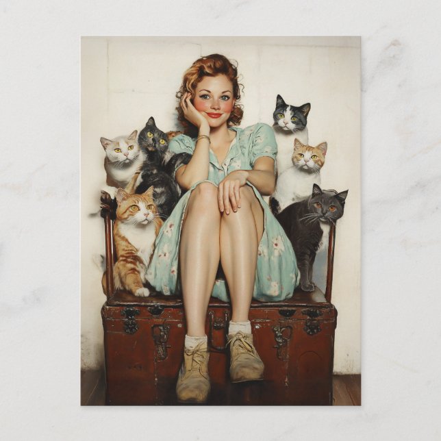 Embracing the Retro Crazy Cat Lady Vibes Postcard (Front)