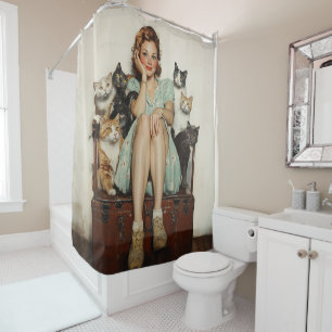 Embracing the Retro Crazy Cat Lady Vibes Shower Curtain