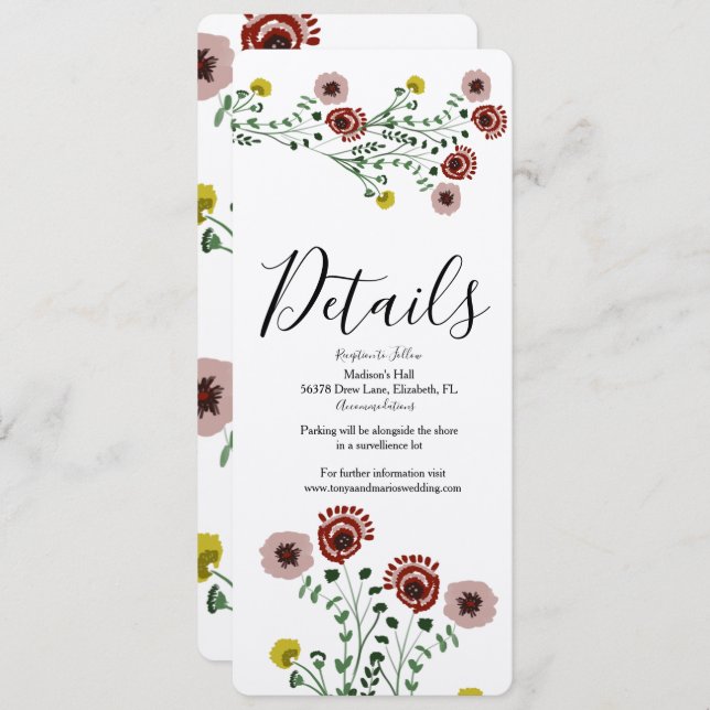 Embroided Vintage Floral Botanical Wedding Details Invitation (Front/Back)