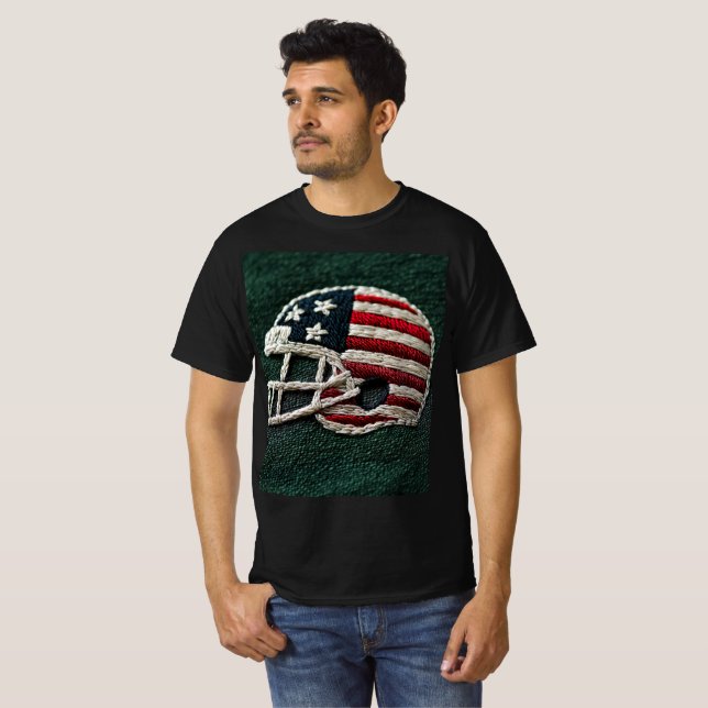 Embroidered American football helmet on dark green T-Shirt (Front Full)