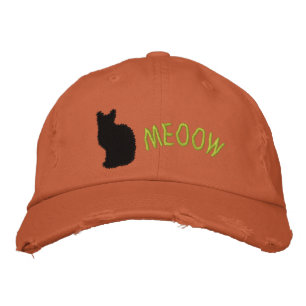 Embroidered Black Cat Distressed Cap