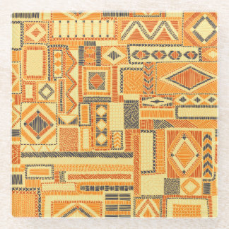Embroidered Bohemian Patchwork Seamless Pattern Glass Coaster
