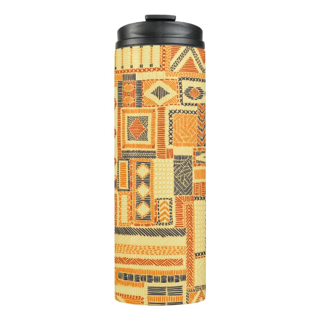 Embroidered Bohemian Patchwork Seamless Pattern Thermal Tumbler (Front)