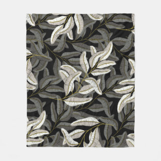 Embroidered branches: black-white print. fleece blanket