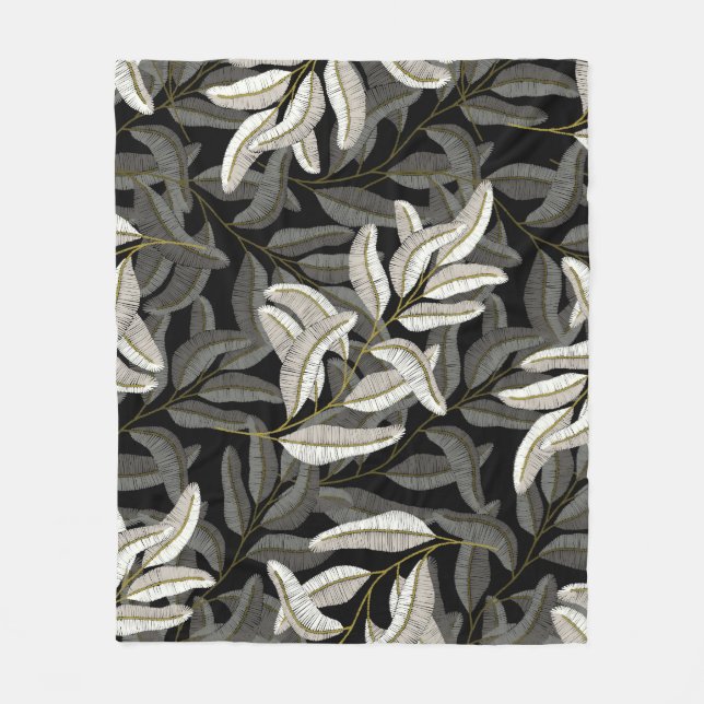 Embroidered branches: black-white print. fleece blanket (Front)