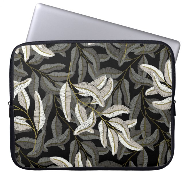 Embroidered branches: black-white print. laptop sleeve (Front)