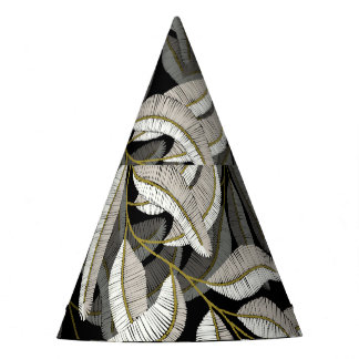 Embroidered branches: black-white print. party hat