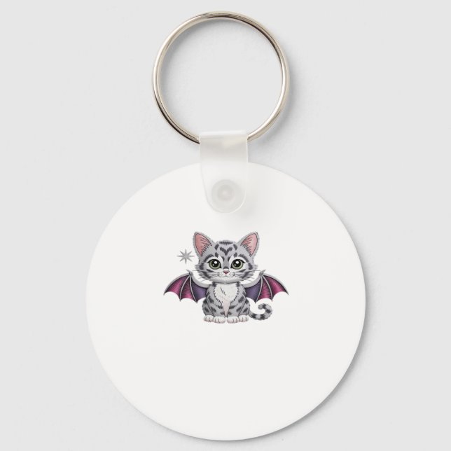 embroidered cat bat Classic T-Shirt Key Ring (Front)