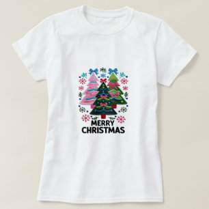 Embroidered Christmas Trees – Pastel Merry Christm T-Shirt