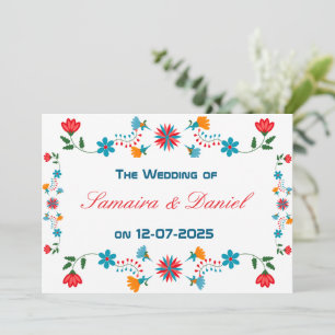 Embroidered Colorful Floral Design Wedding Invitation