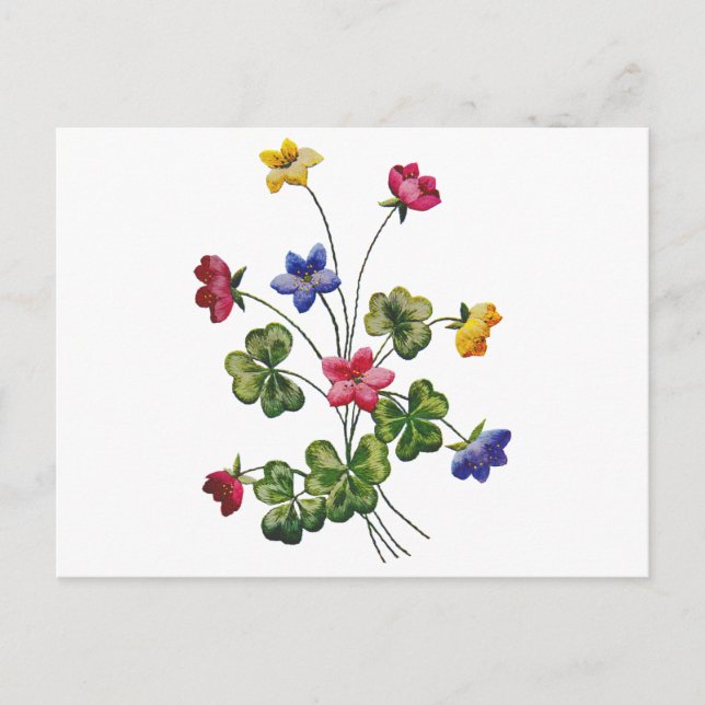 Embroidered Colourful Wood Sorrel Postcard (Front)